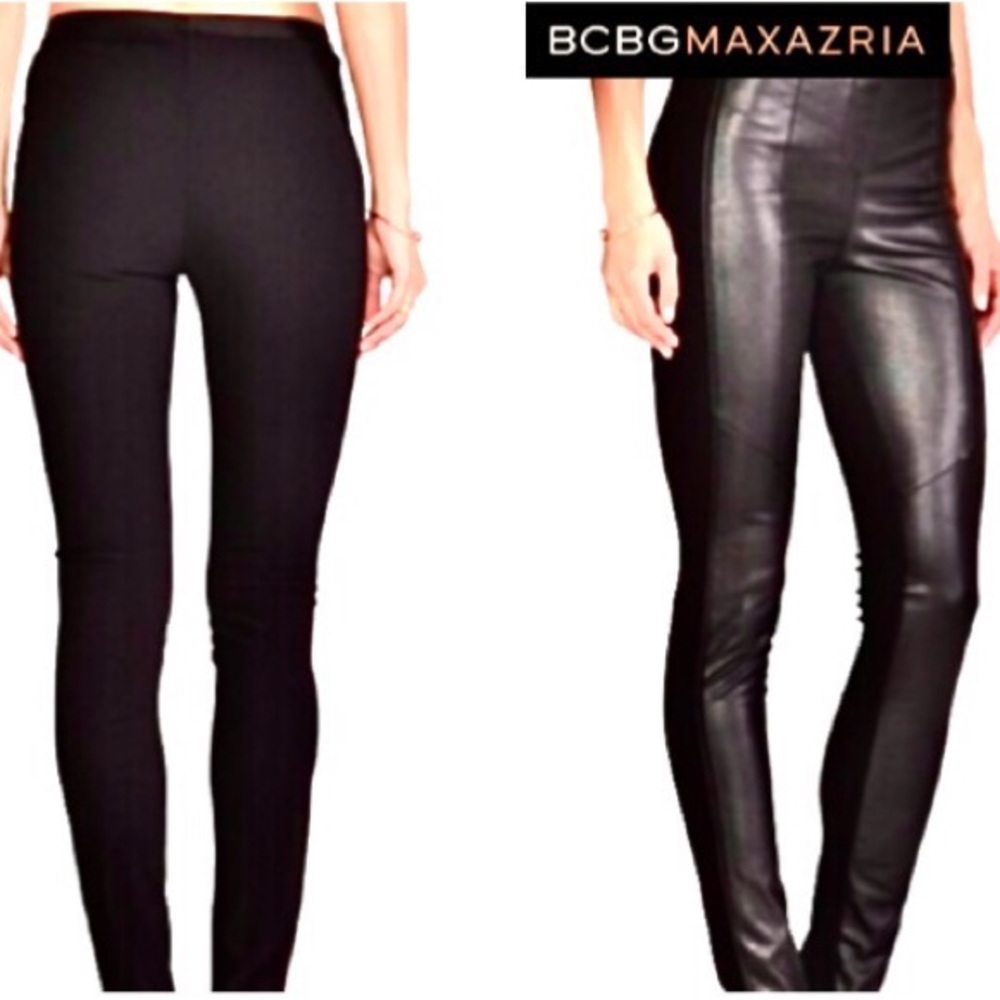BcbgMaxAzria Maddex ribbed leggings leather imitation panels size XXS black